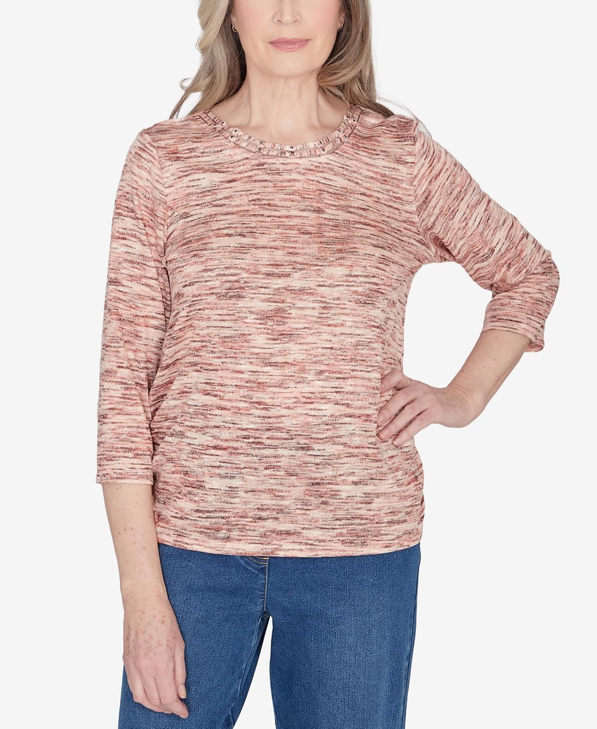 Alfred Dunner Scottsdale Womens Space Dye Beaded Neck Top Product Image