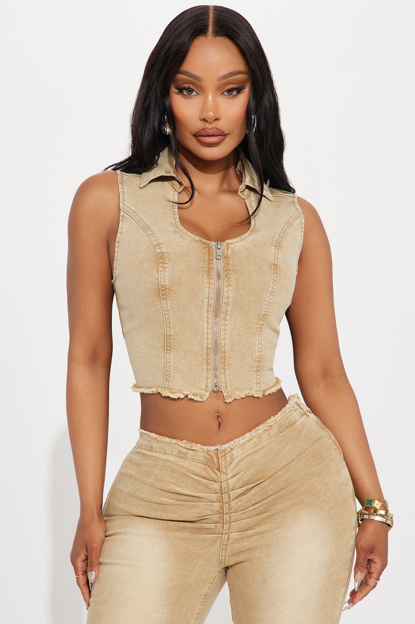 Coming Back Frayed Vest Top - Khaki Product Image