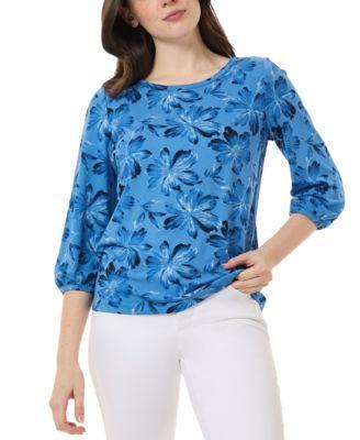 Petite Printed Crewneck 3/4-Sleeve Top Product Image