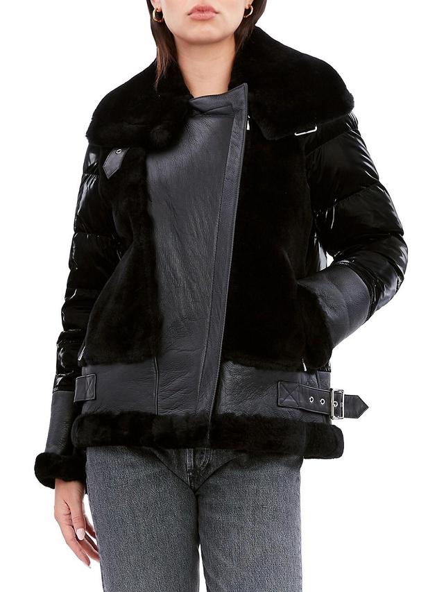 Womens Mel Mixed Leather & Shearling Down Moto Jacket Product Image