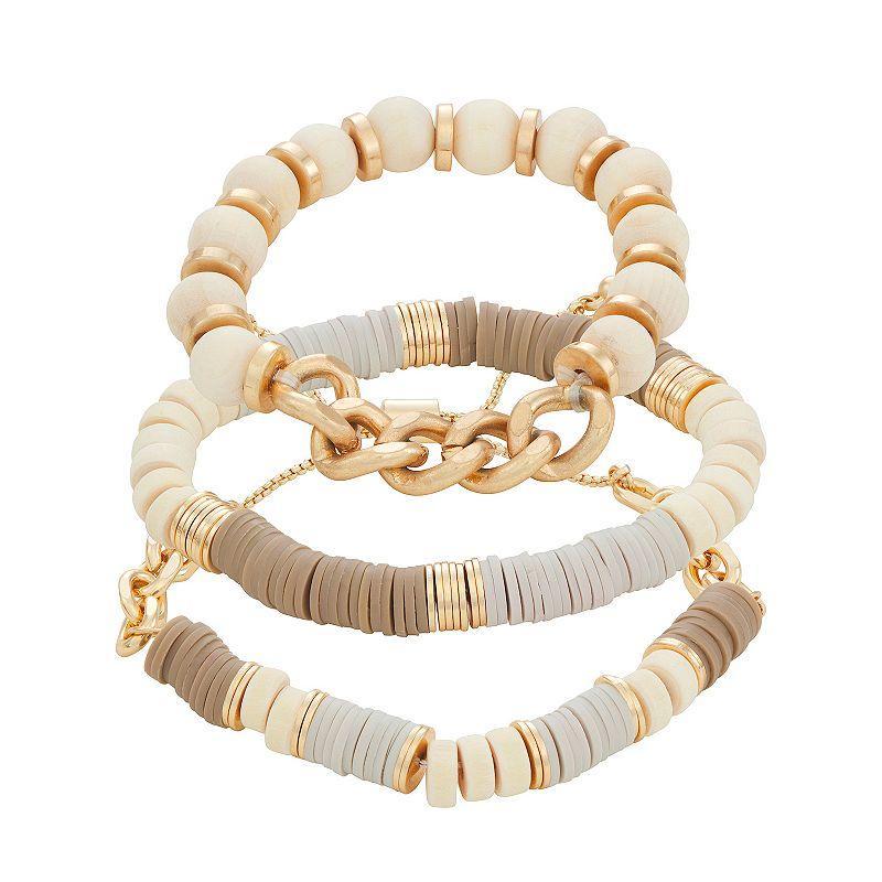 Sonoma Goods For Life Gold Tone Mixed Media 3-Piece Bracelets Set, Womens, Multi Product Image