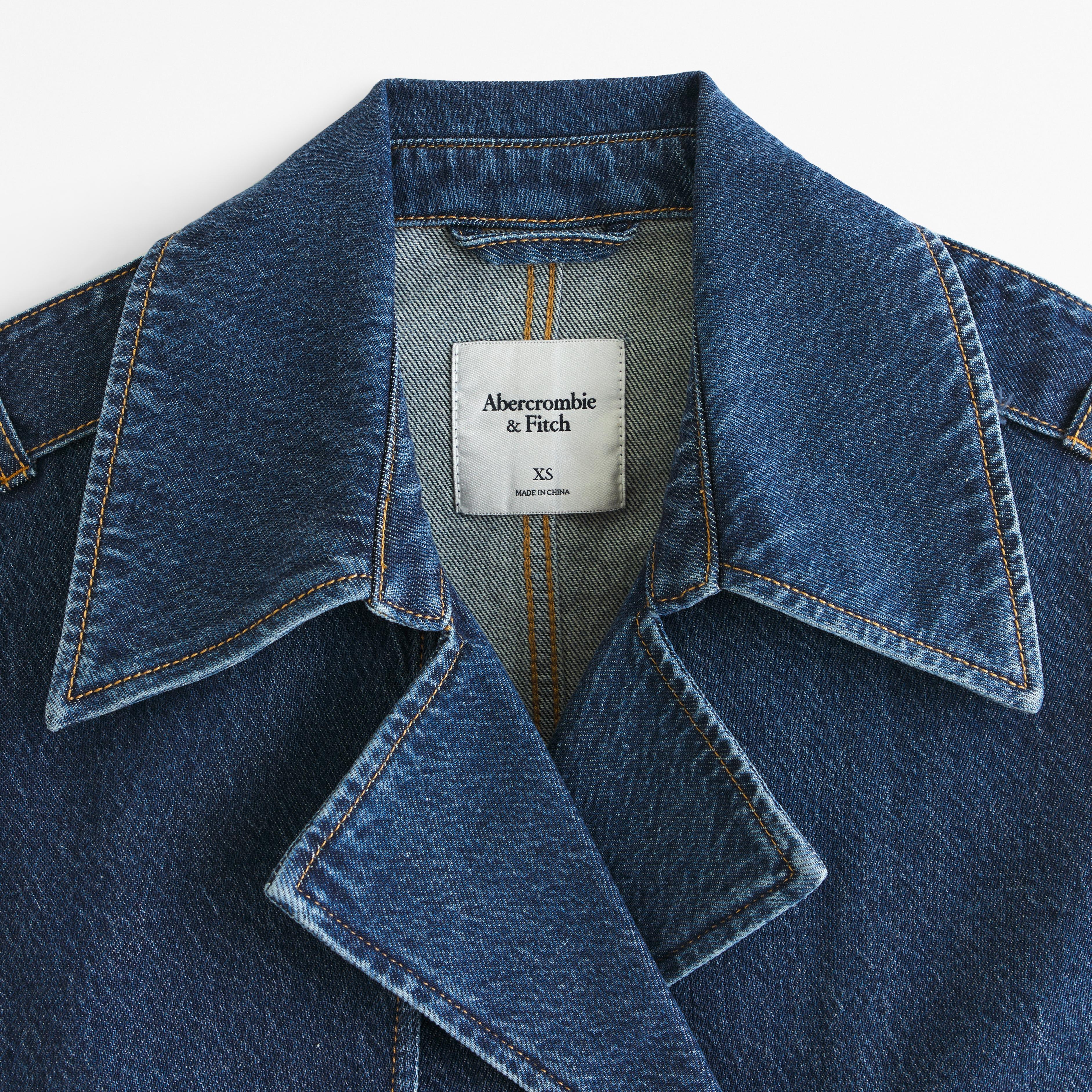 Cropped Denim Trench Coat Product Image