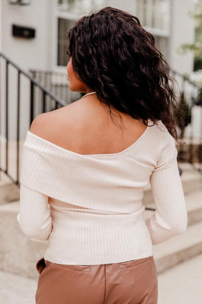 Entertain Me Oatmeal Off The Shoulder Ribbed Top FINAL SALE Product Image