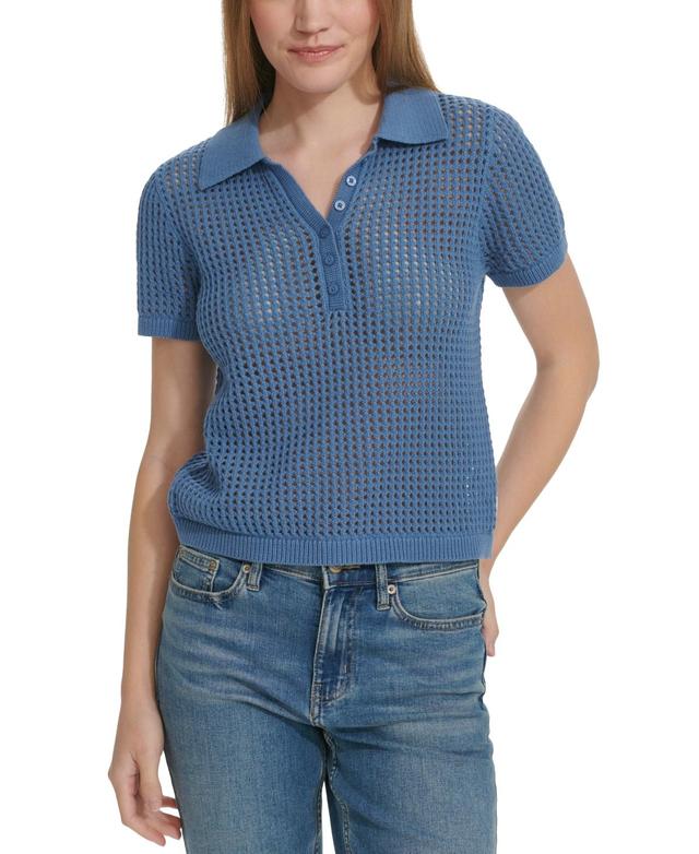 Calvin Klein Jeans Womens Open-Stitch Short-Sleeve Polo Top Product Image