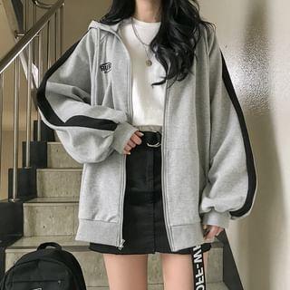 Contrast Trim Zip Hoodie Product Image