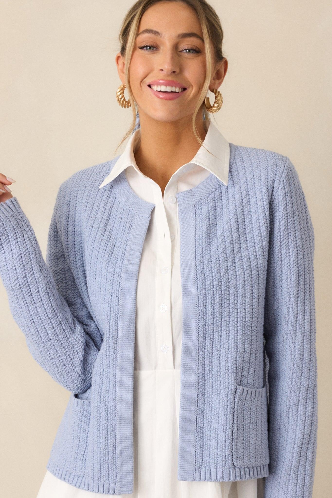 Which Chapter Light Blue Knit Cardigan Product Image