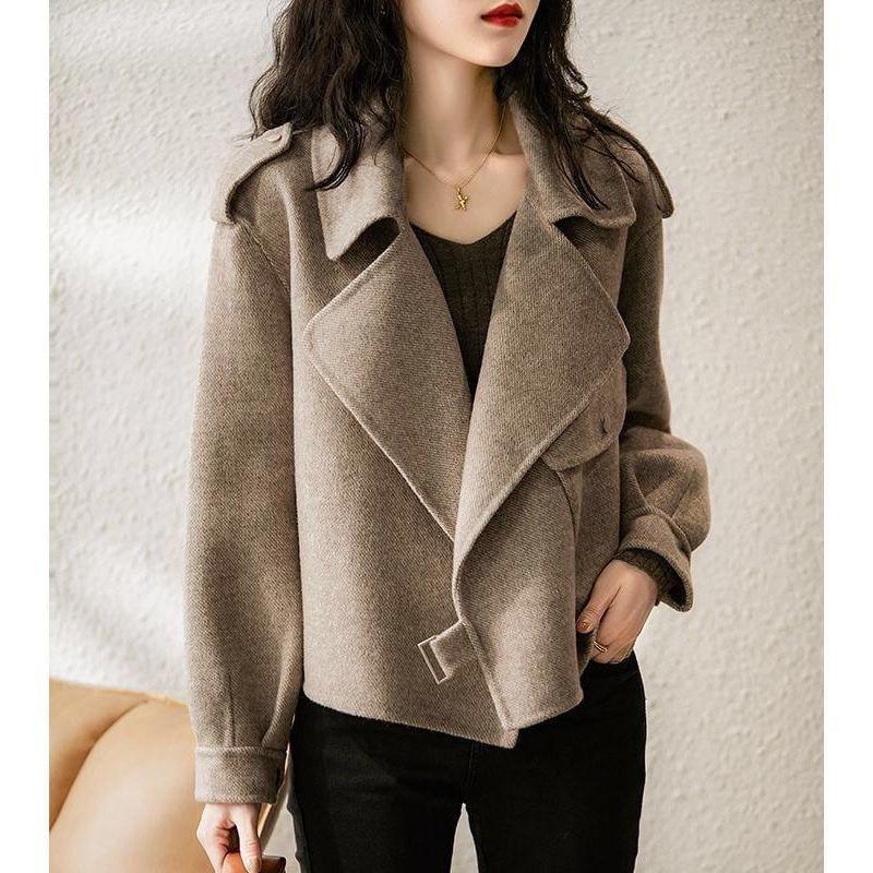 Lapel Collared Plain Cropped Coat Product Image