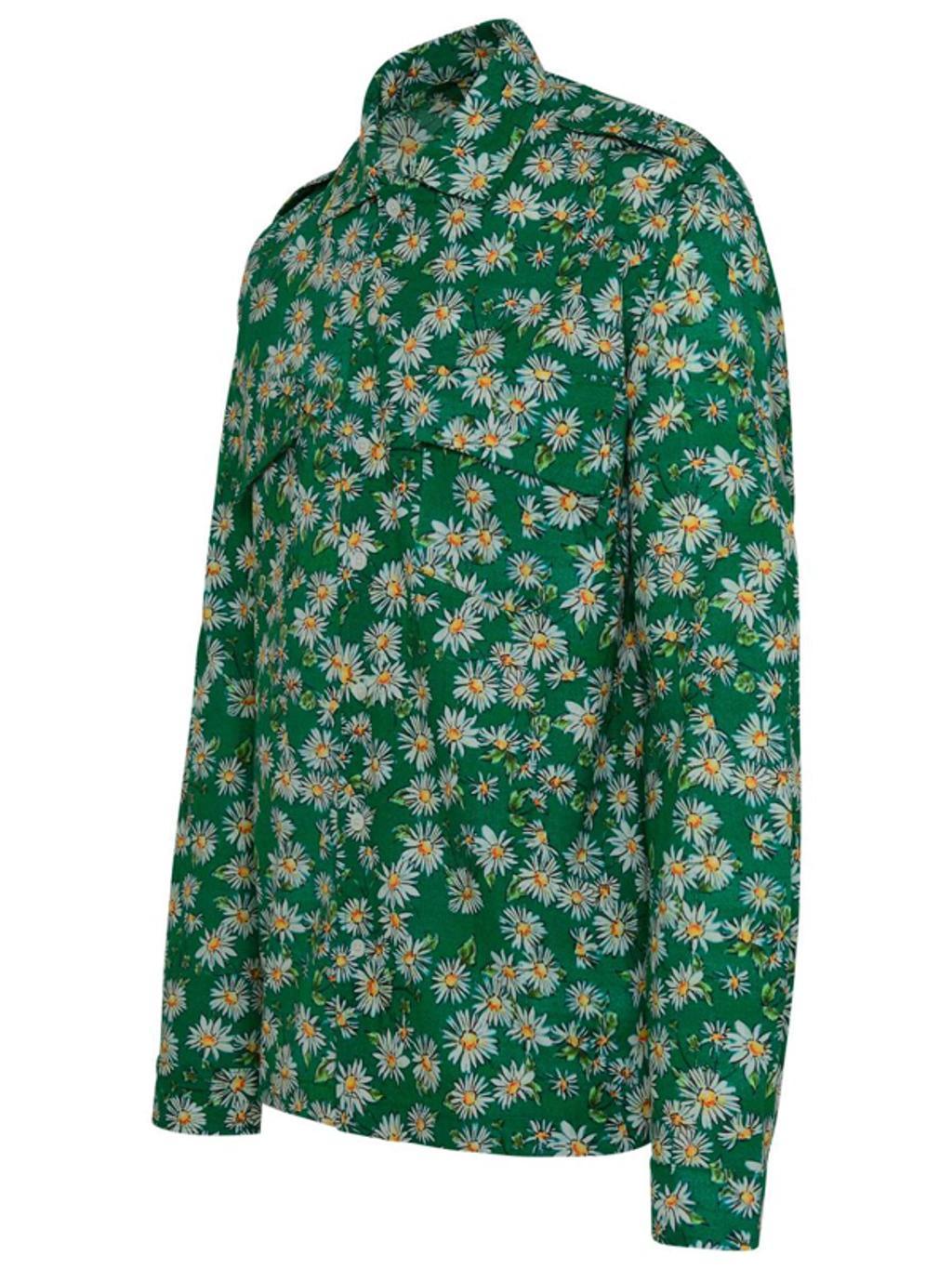 RHUDE Daisy-print Long-sleeved Shirt In Green Product Image