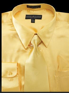 Satin Dress Shirt Regular Fit in Gold With Tie And Pocket Square Product Image