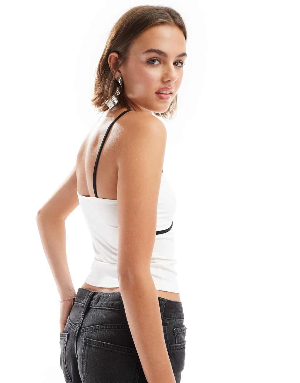 ASOS DESIGN cami top with bow detail in ecru Product Image