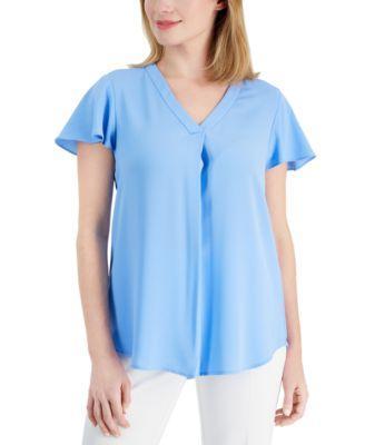 Petite Pleat-Front Flutter-Sleeve Top Product Image