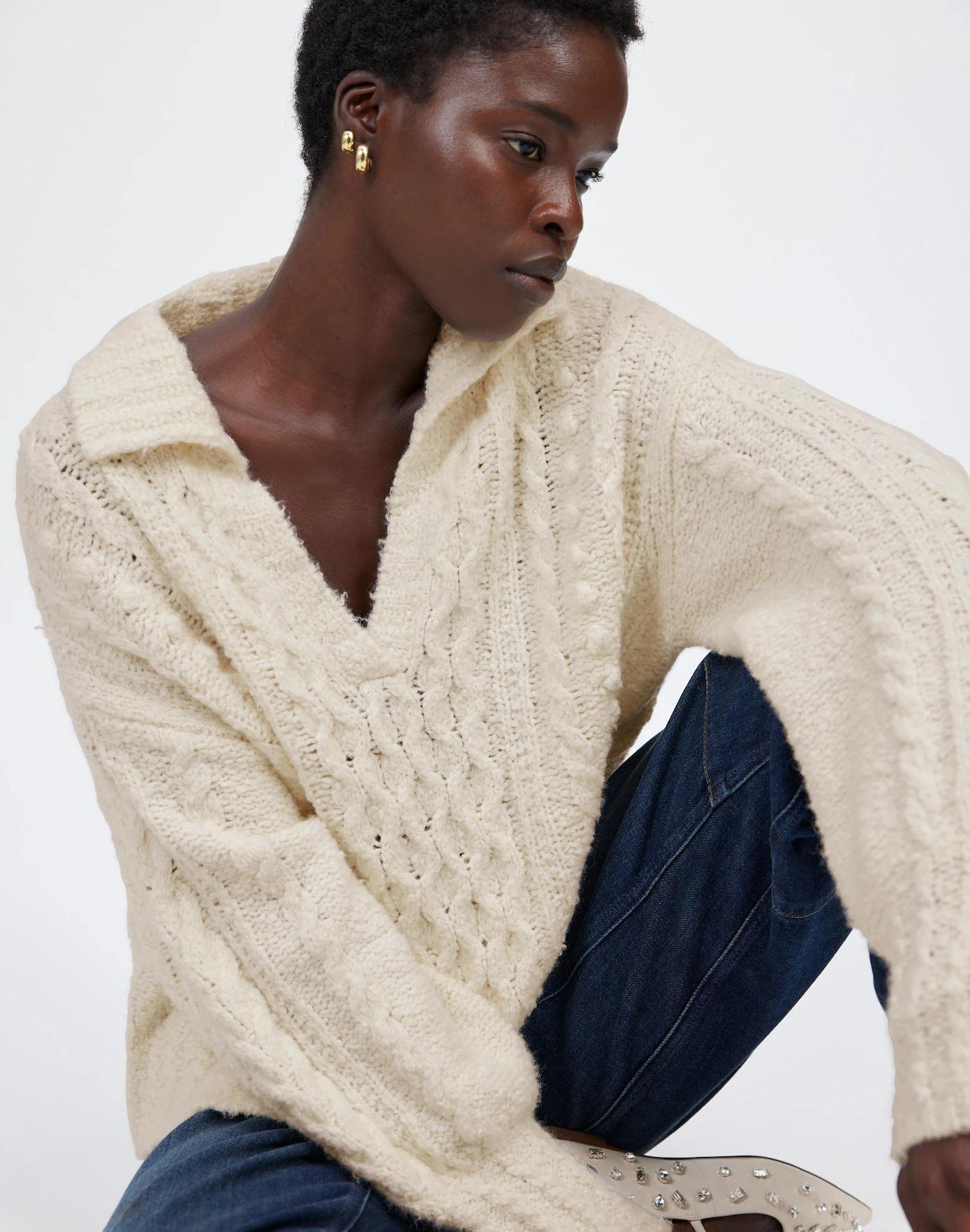 Cotton-Merino Wool Blend Cable-Knit Sweater Product Image