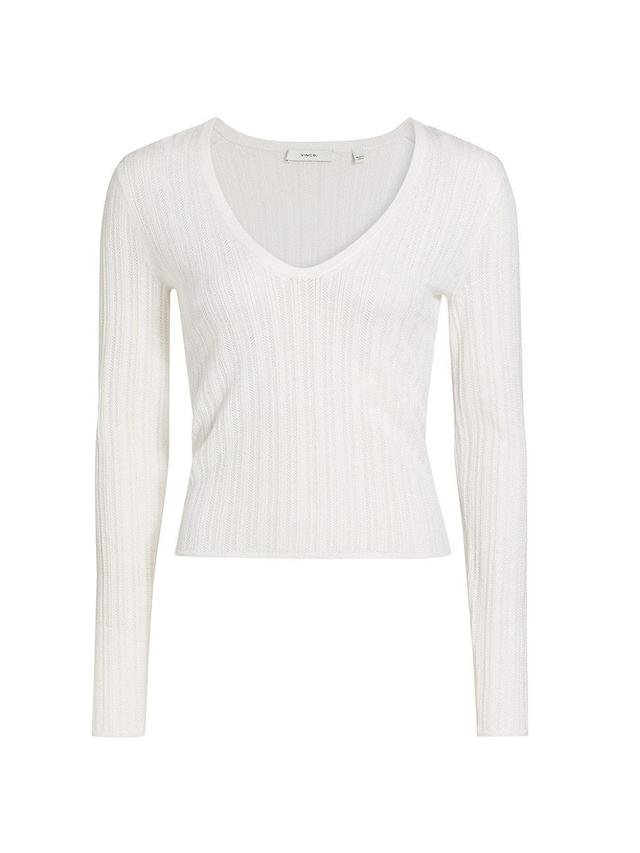 Womens Pointelle Wool-Blend V-Neck Sweater Product Image