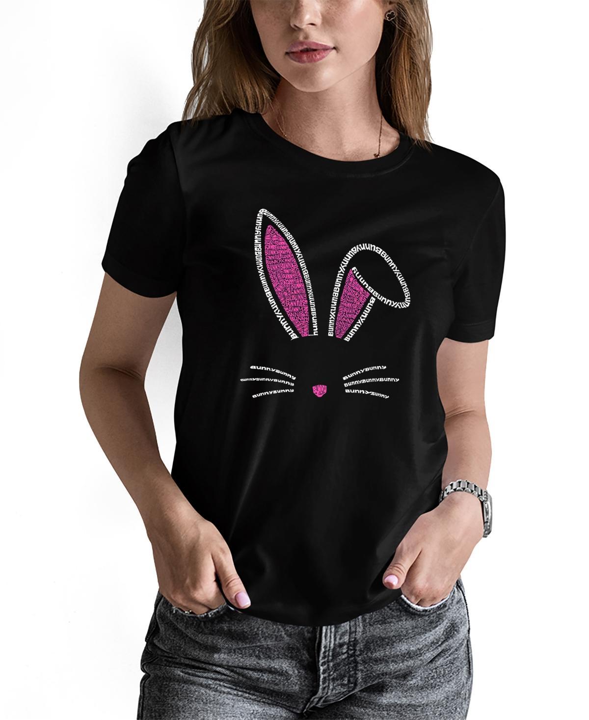 La Pop Art Womens Word Art Bunny Ears Short Sleeve T-shirt Product Image