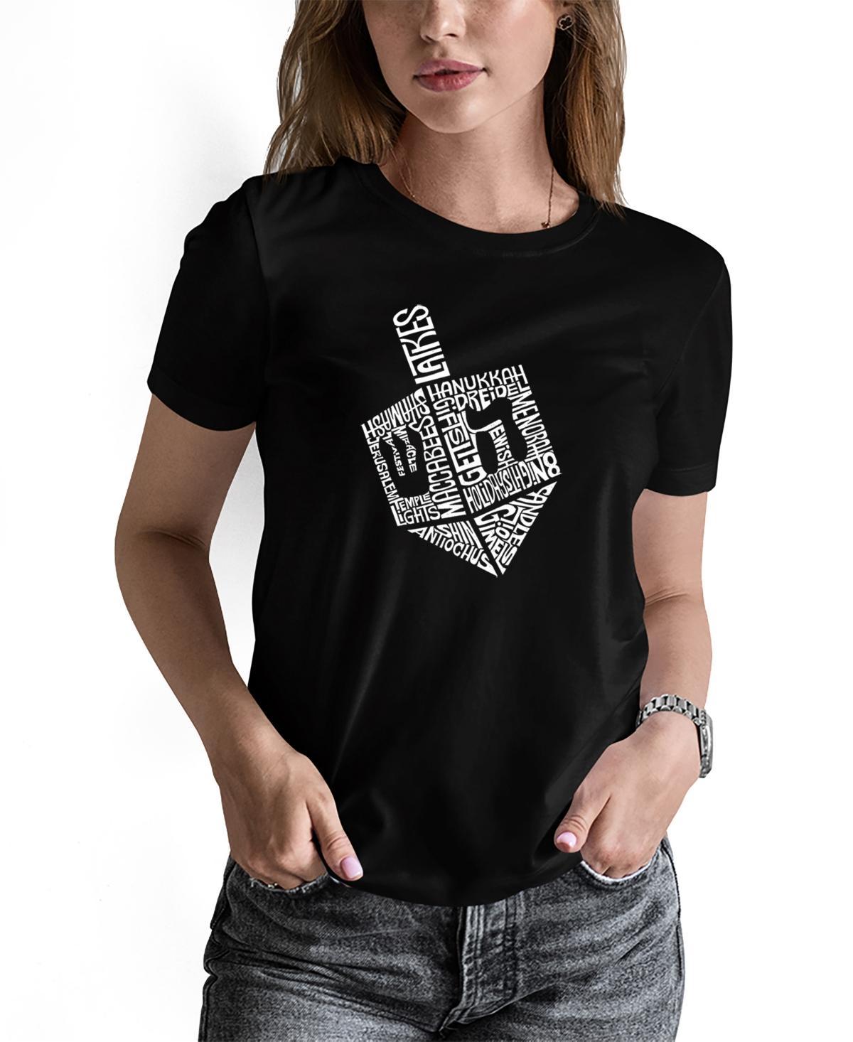 La Pop Art Womens Hanukkah Dreidel Word Art Short Sleeve T-shirt Product Image