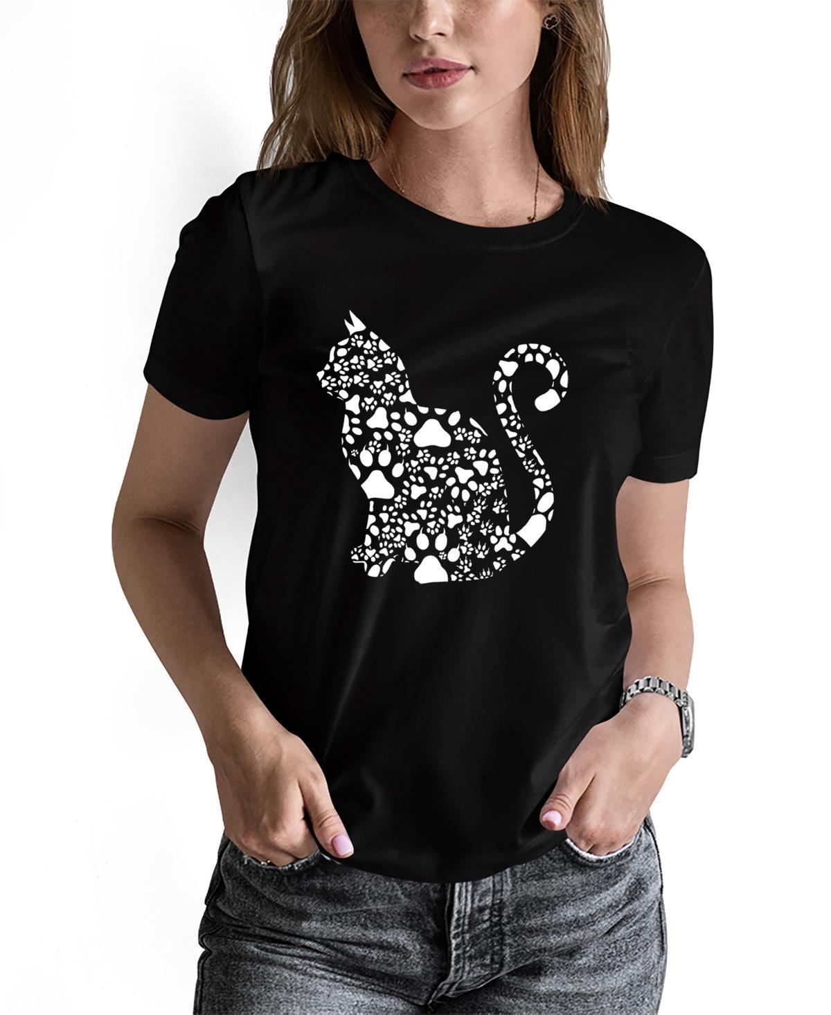 La Pop Art Womens Word Art Cat Paws T-Shirt Product Image