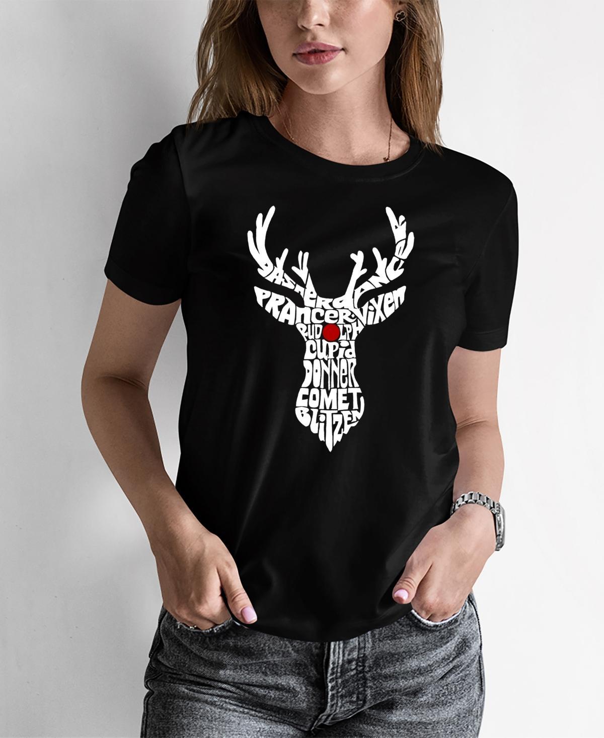 La Pop Art Womens Santas Reindeer Word Art T-shirt Product Image