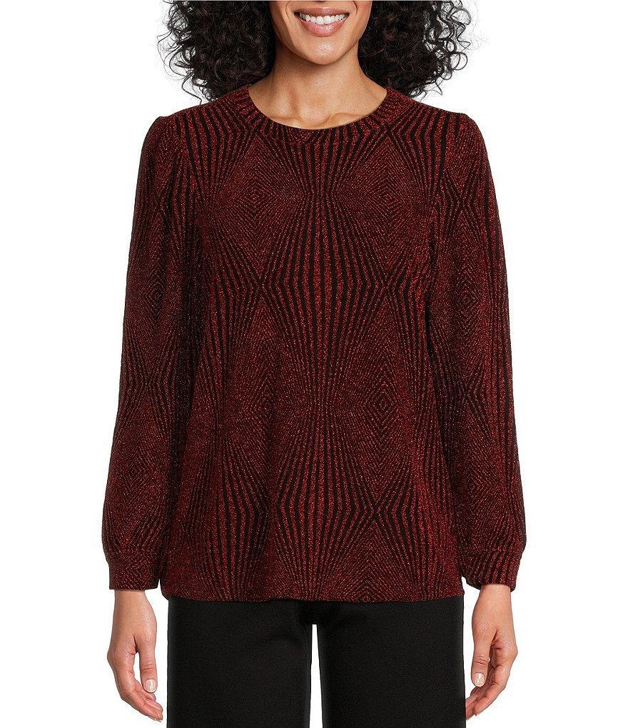 Intro Lurex Knit Metallic Scoop Neck Long Sleeve Top Product Image