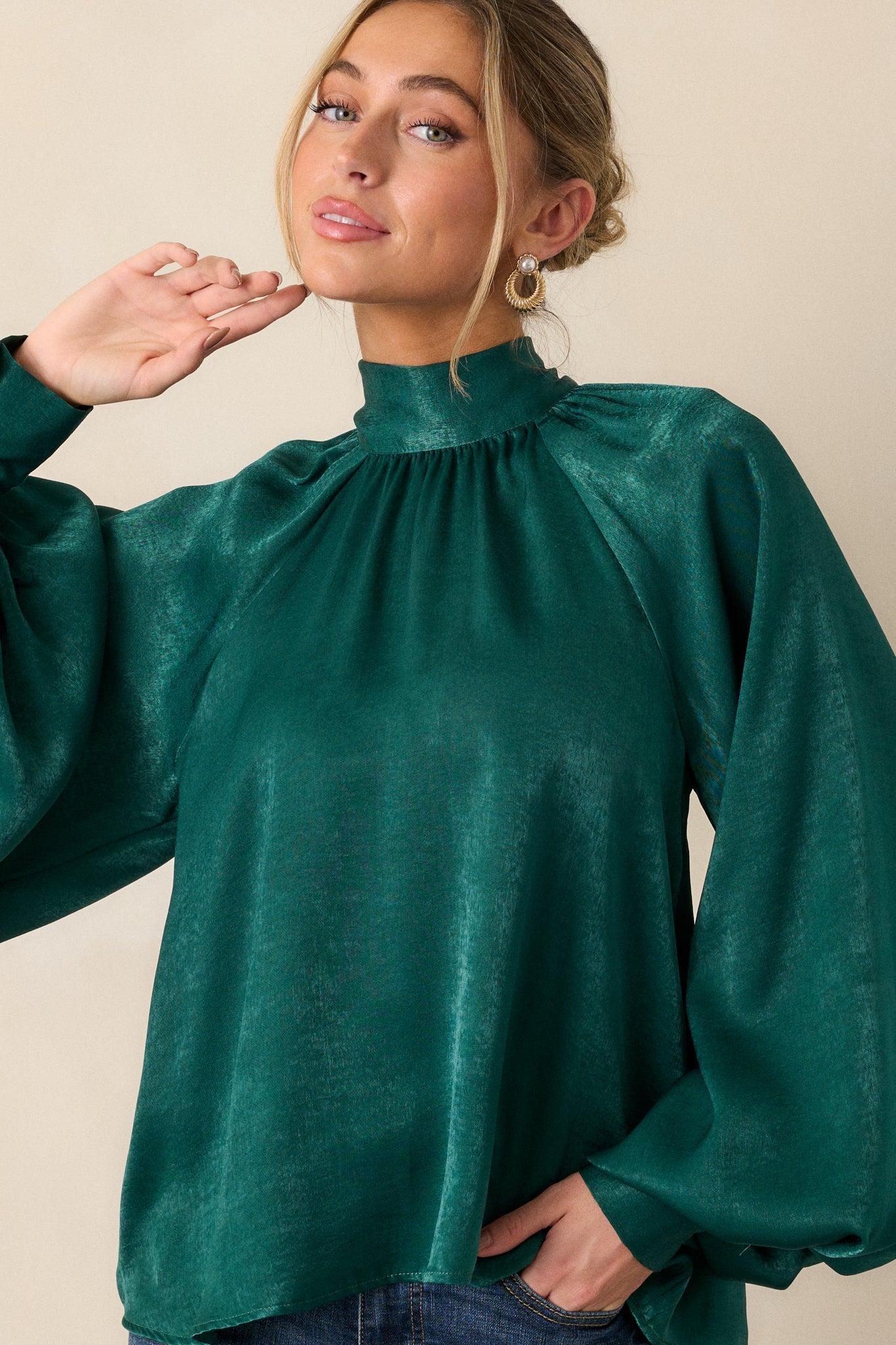 World Class Emerald Green Bow Tie Blouse Product Image