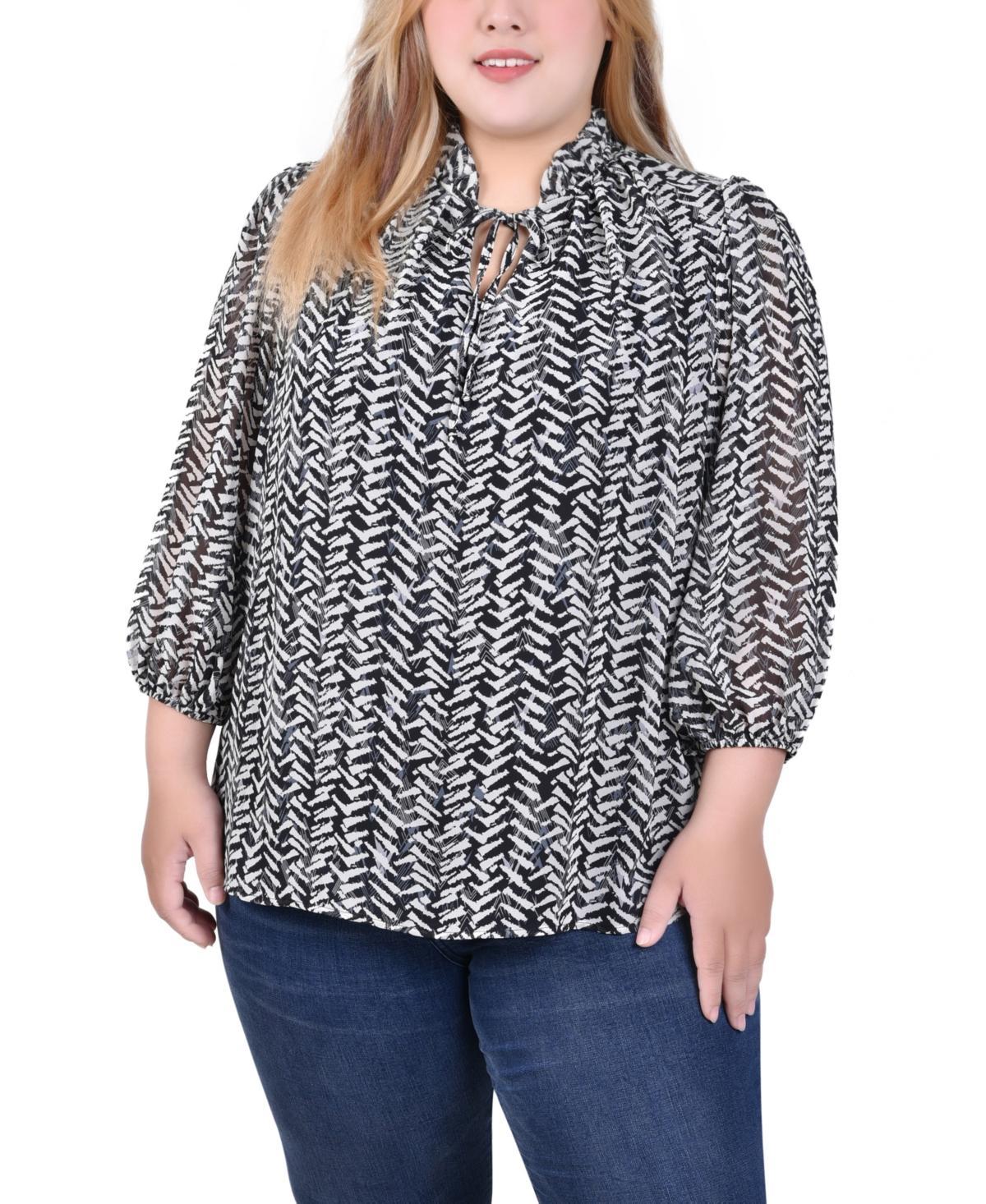 Ny Collection Plus Size 3/4 Sleeve Chiffon Blouse Product Image