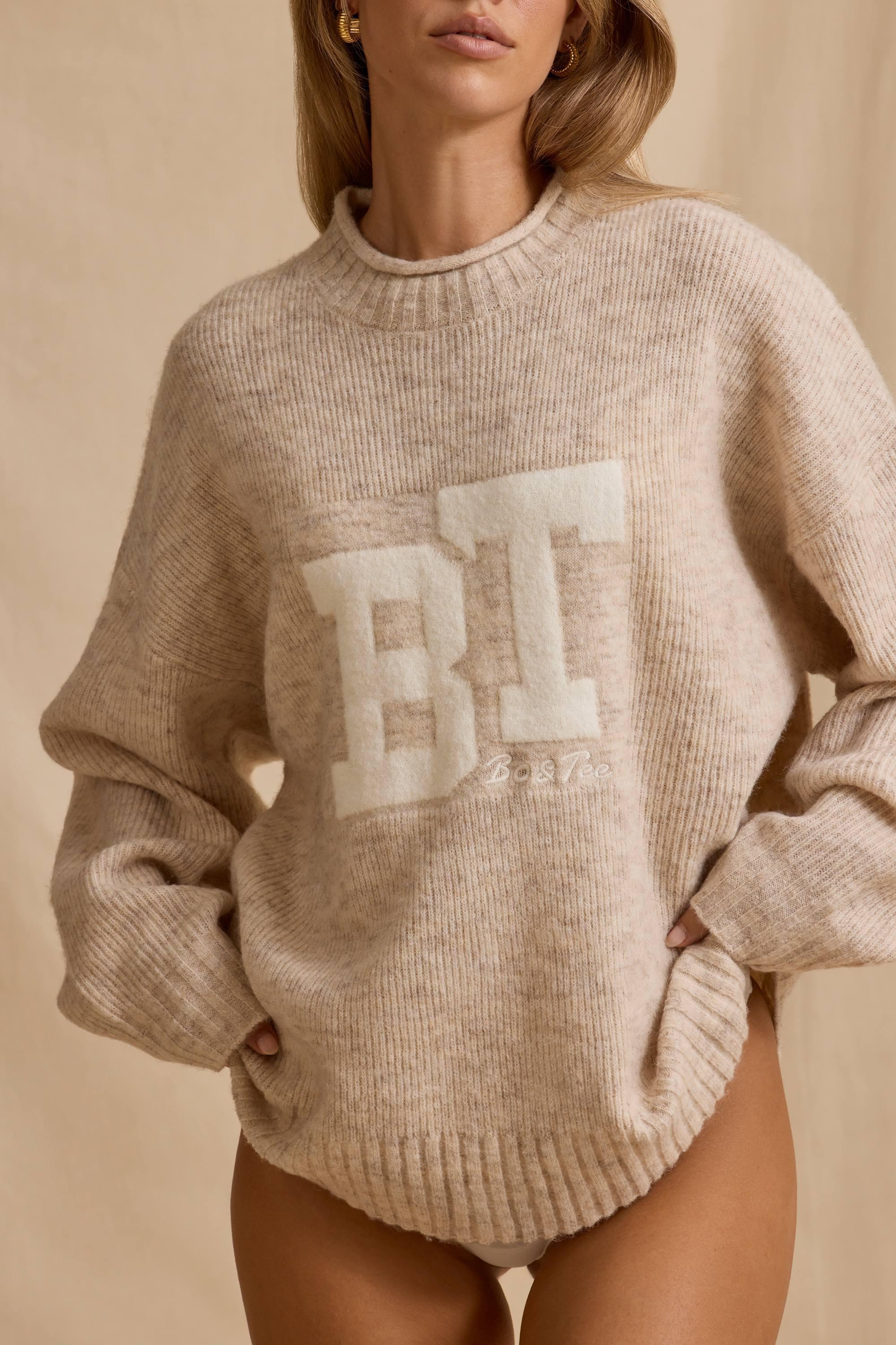 Oversized Knit Jumper in Cream Marl Product Image