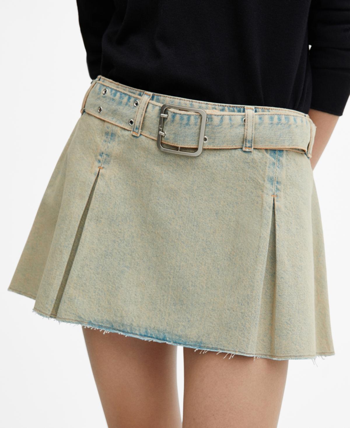 MANGO - Denim mini-skirt with belt medium vintage blueWomen Product Image