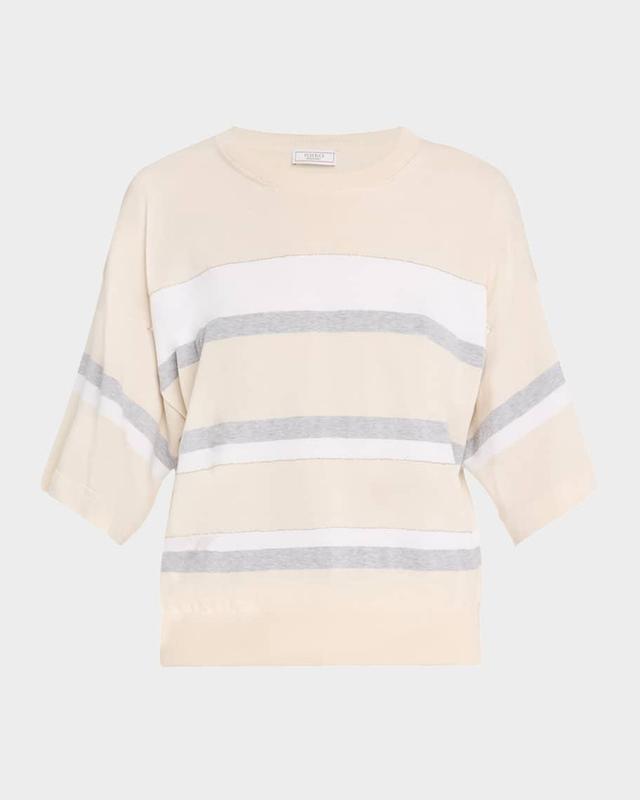 Striped Chain-Trim Cotton Sweater Product Image