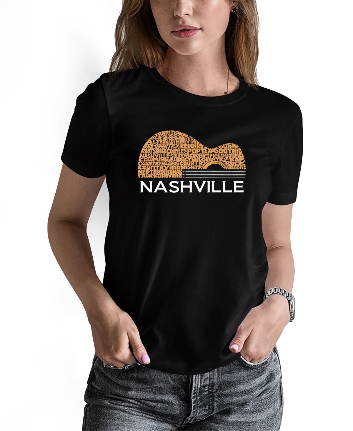 La Pop Art Womens Nashville Guitar Word Art Short Sleeve T-shirt Product Image