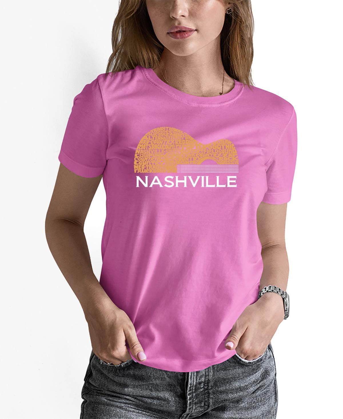 La Pop Art Womens Nashville Guitar Word Art Short Sleeve T-shirt Product Image