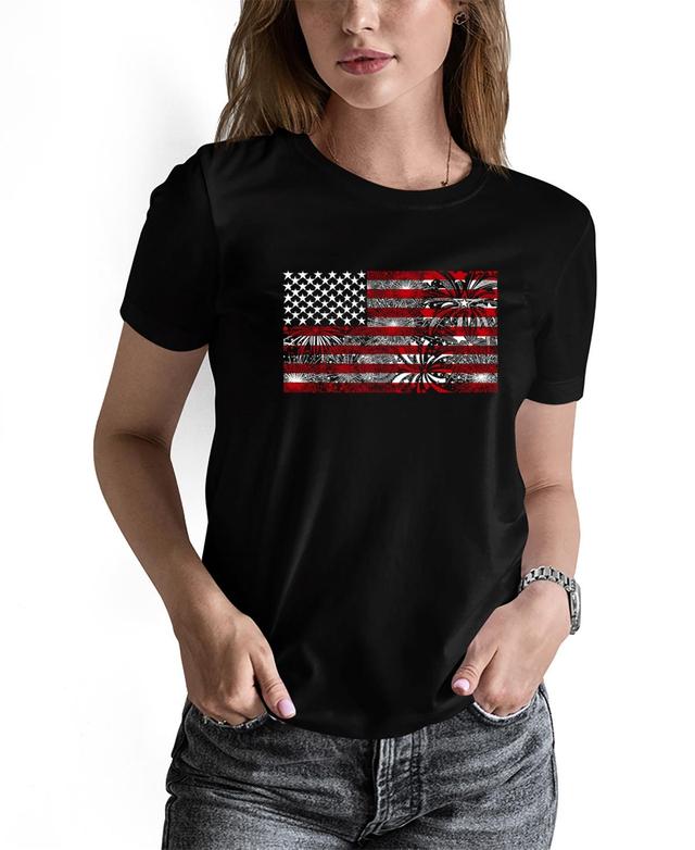 La Pop Art Womens Fireworks American Flag Short Sleeve T-shirt Product Image