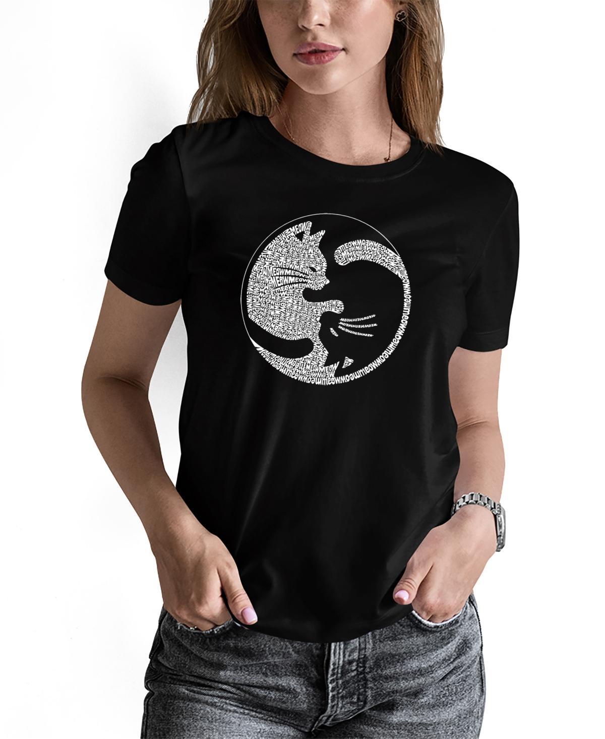 La Pop Art Womens Word Art Yin Yang Cat Short Sleeve T-shirt Product Image