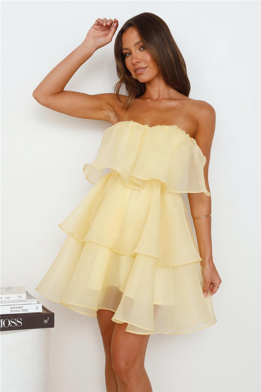 Sunlight Rays Strapless Mini Dress Yellow Product Image