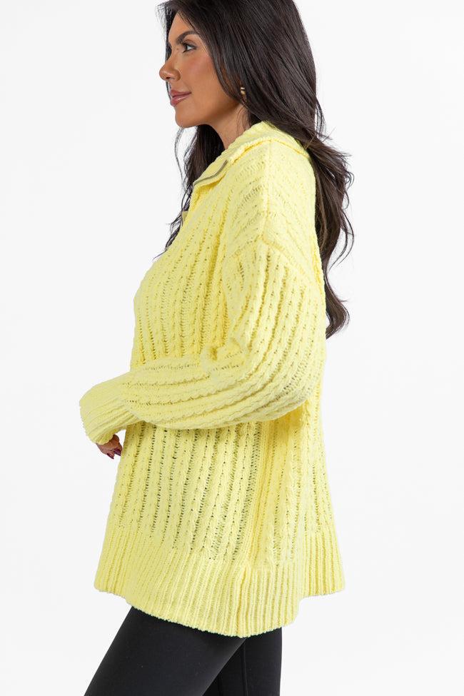 Forever Yours Yellow Cable Knit Chenille Quarter Zip Sweater Product Image