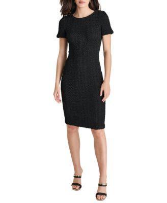 Women's Short-Sleeve Boat-Neck Sheath Dress Product Image