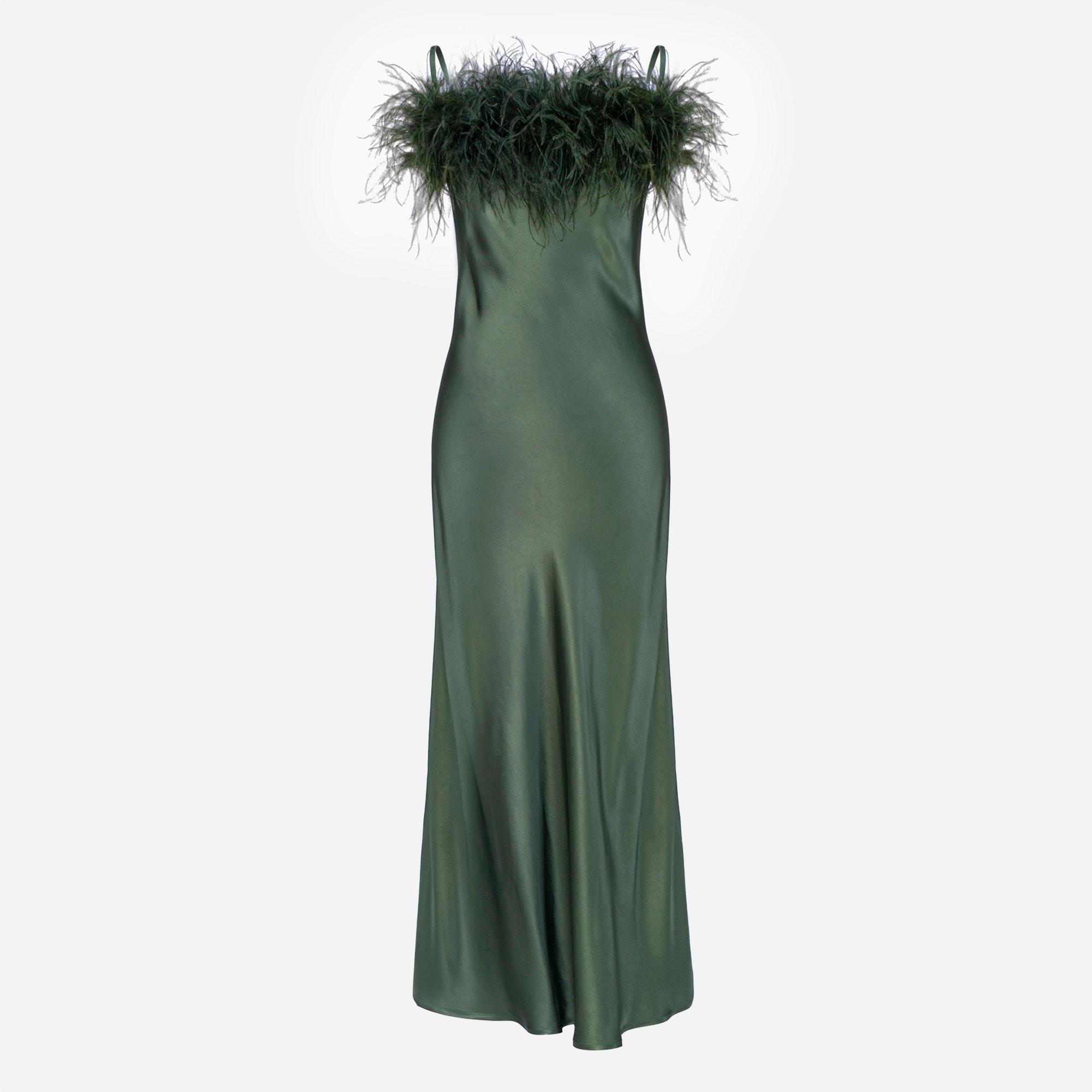 SLEEPER Boheme slip dress with feathers Product Image