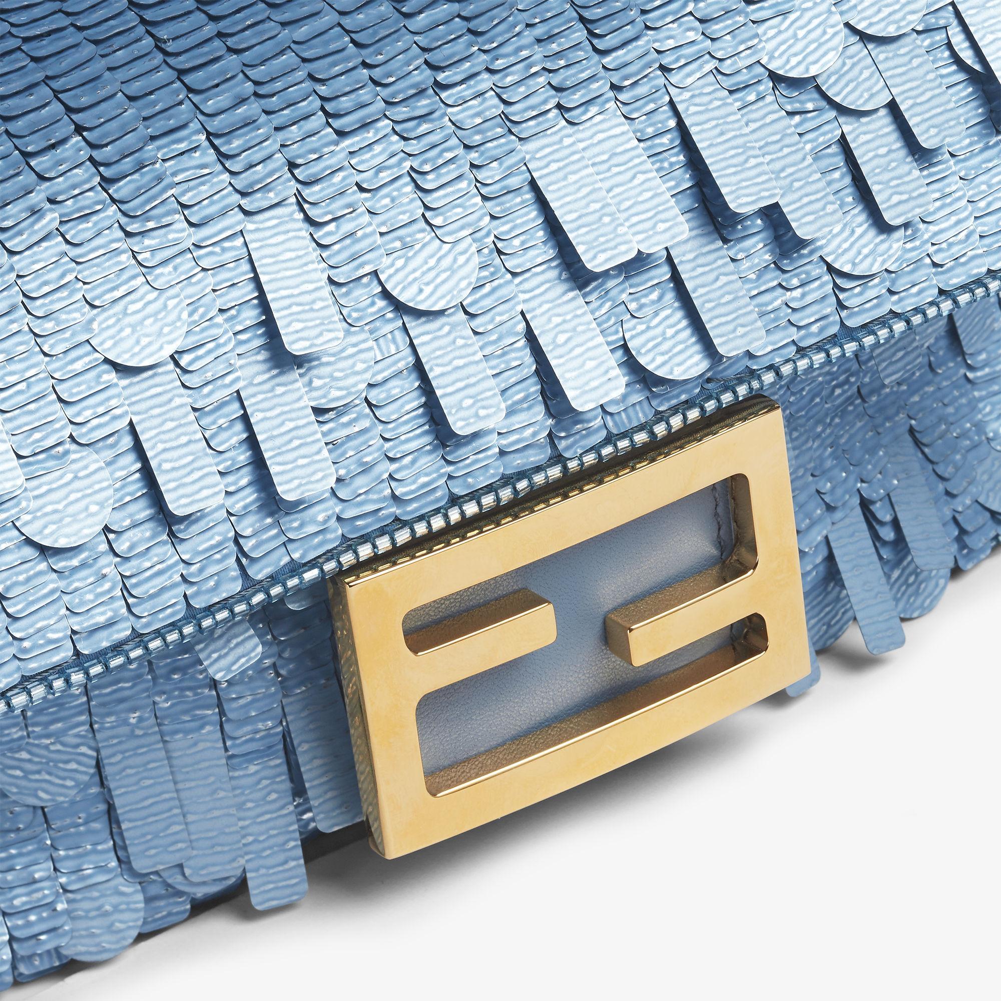 Baguette MiniBag embroidered with denim-effect light blue sequins Product Image