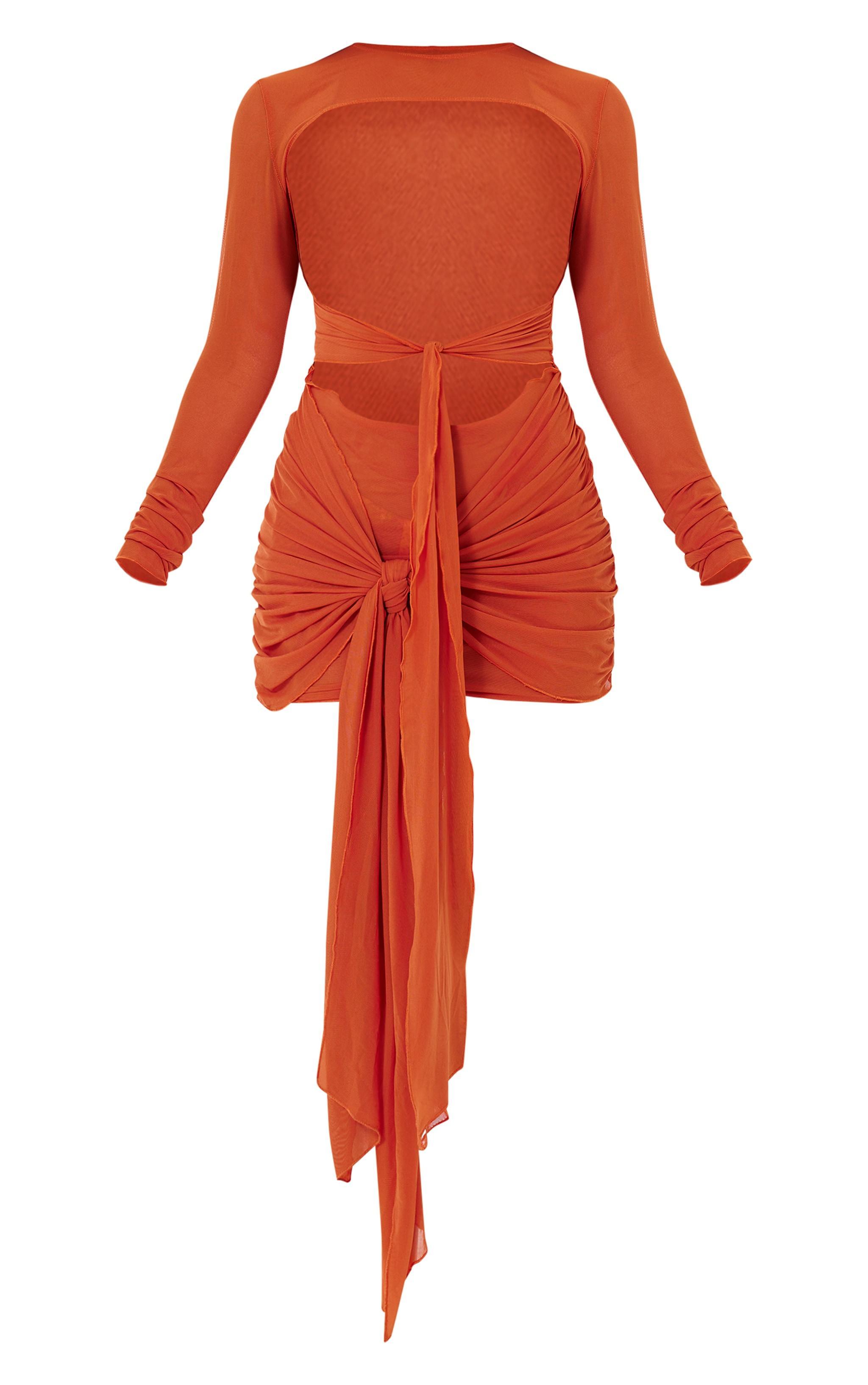 Orange Cut Out Knot Detail Mesh Beach Dress Product Image