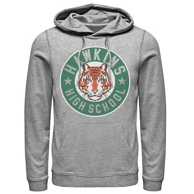 Mens Netflix Stranger Things Hawkins High School Logo Hoodie Athletic Grey Product Image