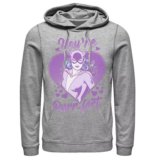 Mens DC Comics Valentines Day Catwoman Youre Purr-fect Hoodie Athletic Grey Product Image