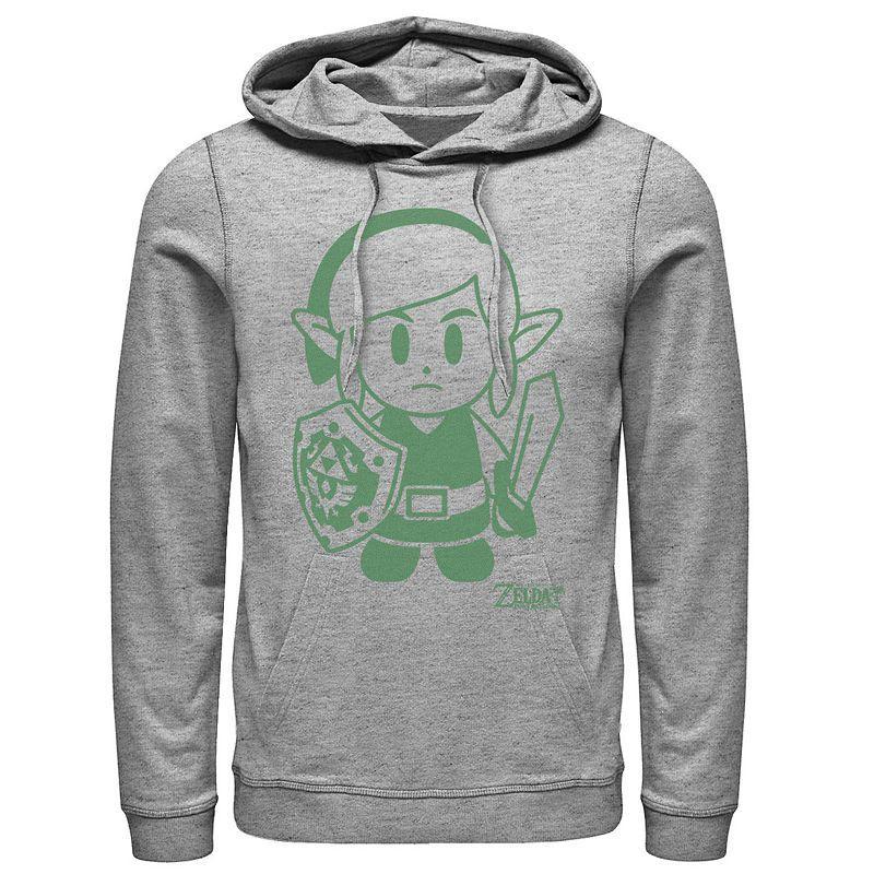 Mens Nintendo Legend Of Zelda Links Awakening Link Green Outline Graphic Hoodie Athletic Grey Product Image