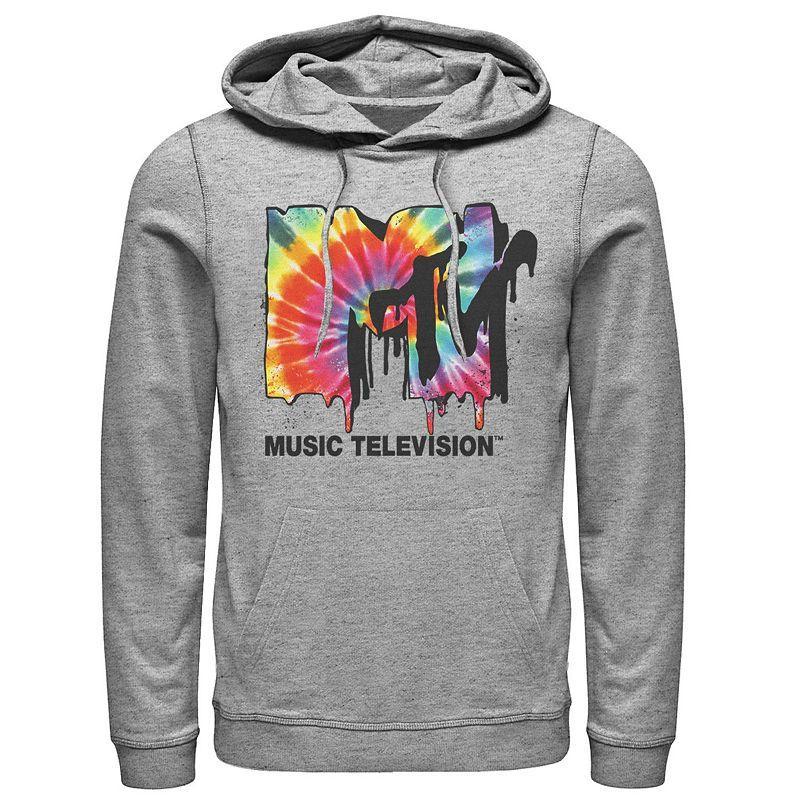 Mens MTV Classic Tie Dye Drip Logo Hoodie Athletic Grey Product Image