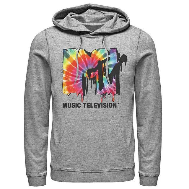 Mens MTV Classic Tie Dye Drip Logo Hoodie Athletic Grey Product Image