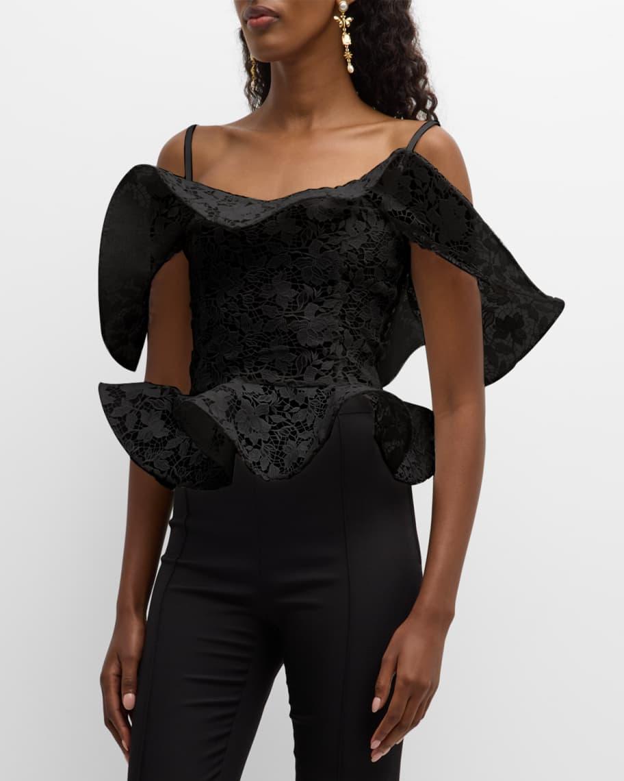 Gardenia Guipure Ruffle Peplum  Blouse Product Image