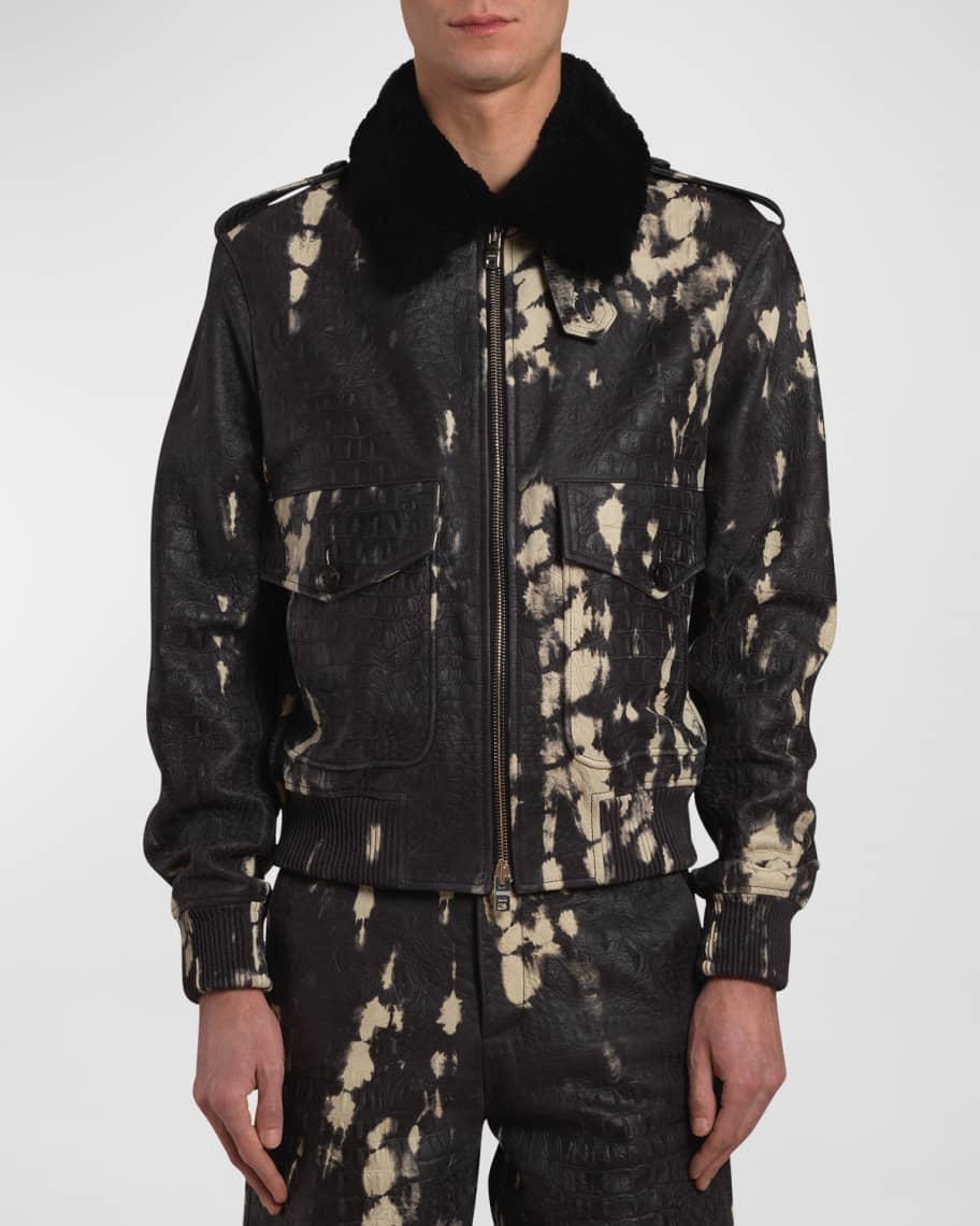 Mens Croc-Print Leather Aviator Jacket Product Image