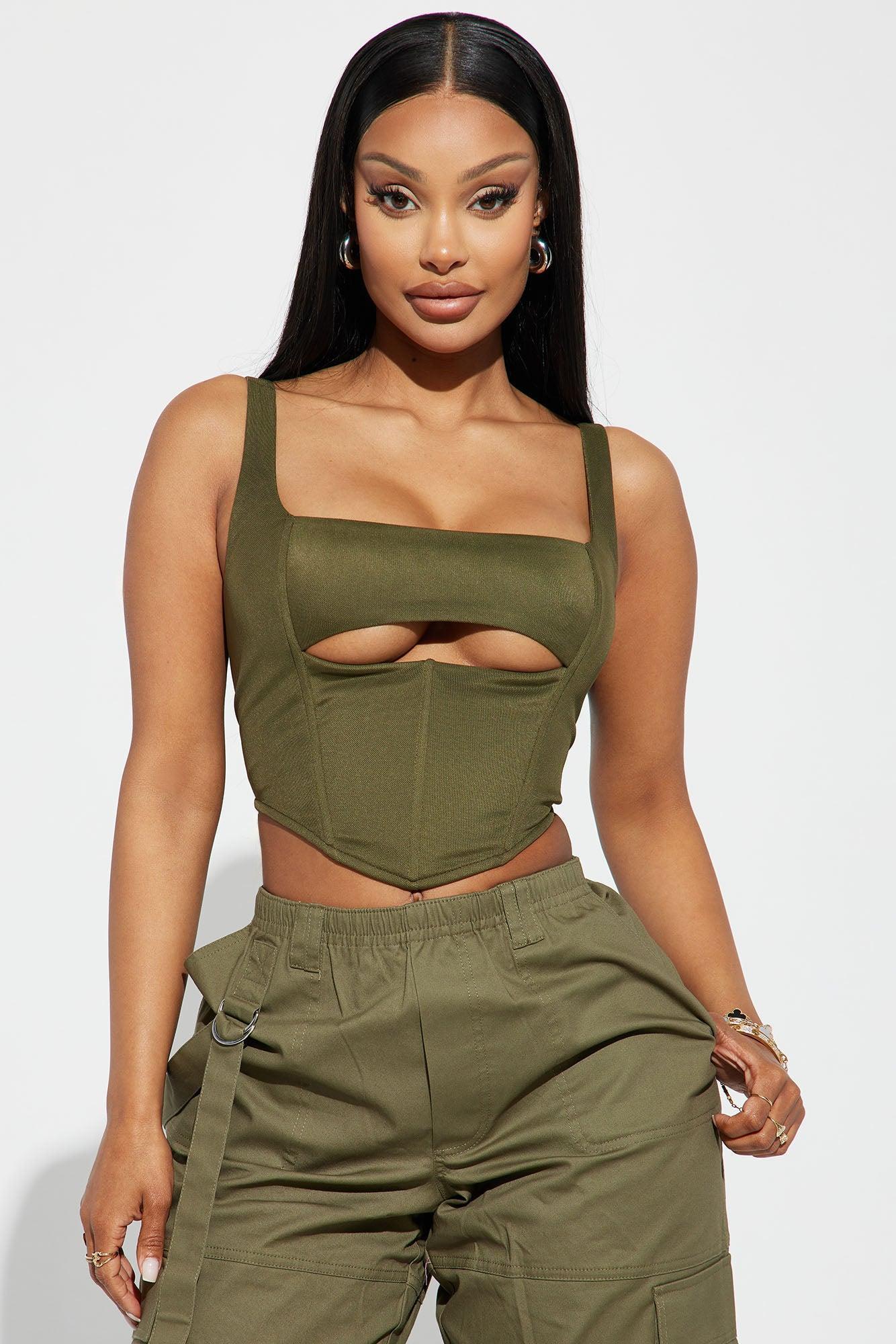 Peek A Boo Corset Top - Olive Product Image