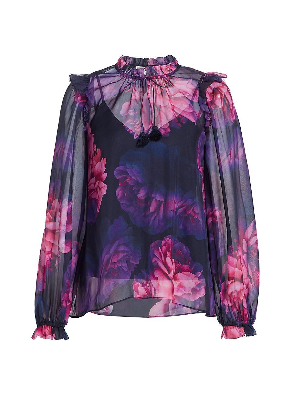 Womens Sandy Floral Silk Tieneck Blouse Product Image