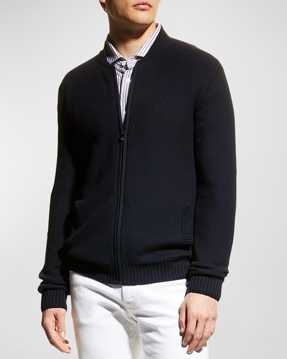 Mens Silk/Cotton Pique Zip-Front Cardigan Product Image