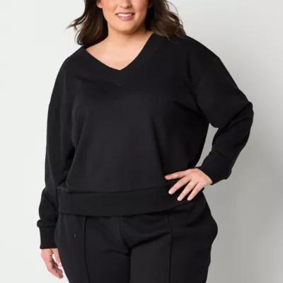 Xersion Womens V Neck Long Sleeve Sweatshirt Plus Product Image