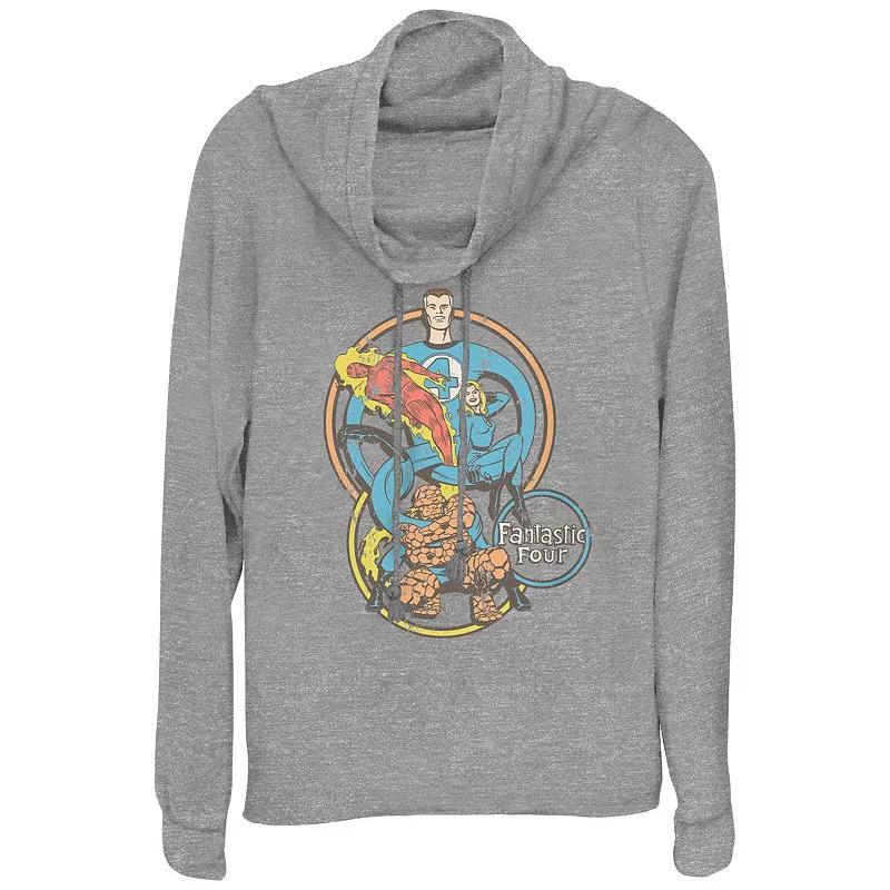 Womens Marvel Fantastic Four Super Hoops Cowlneck Graphic Lightweight Long Sleeve Gray Grey Product Image