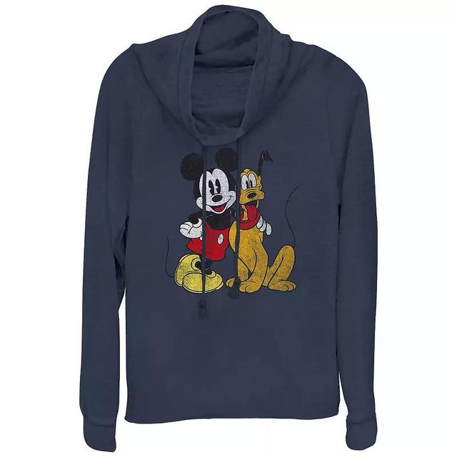 Disneys Mickey Mouse And Pluto Best Buds Womens Cowlneck Graphic Lightweight Long Sleeve, Girls Blue Product Image